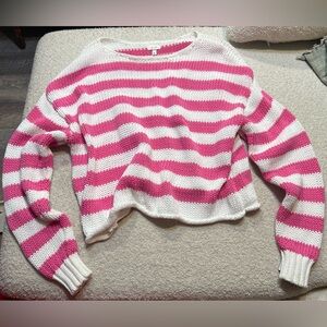 Aerie Pink and White Striped Crew Neck Sweater